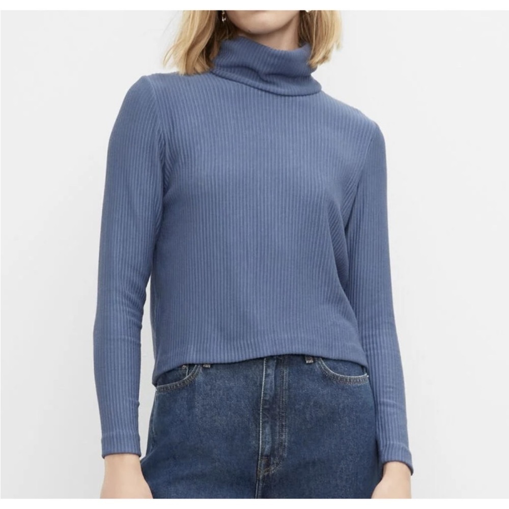 Club Monaco Meredy Ribbed‎ Turtleneck Top | French Blue | XXS